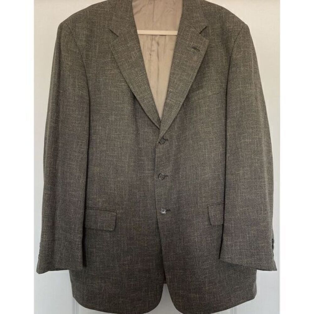 Tallia Uomo Mens 46L‎ Blazer Wool Jacket Sport Coat Ivory Gray Brown Plaid
